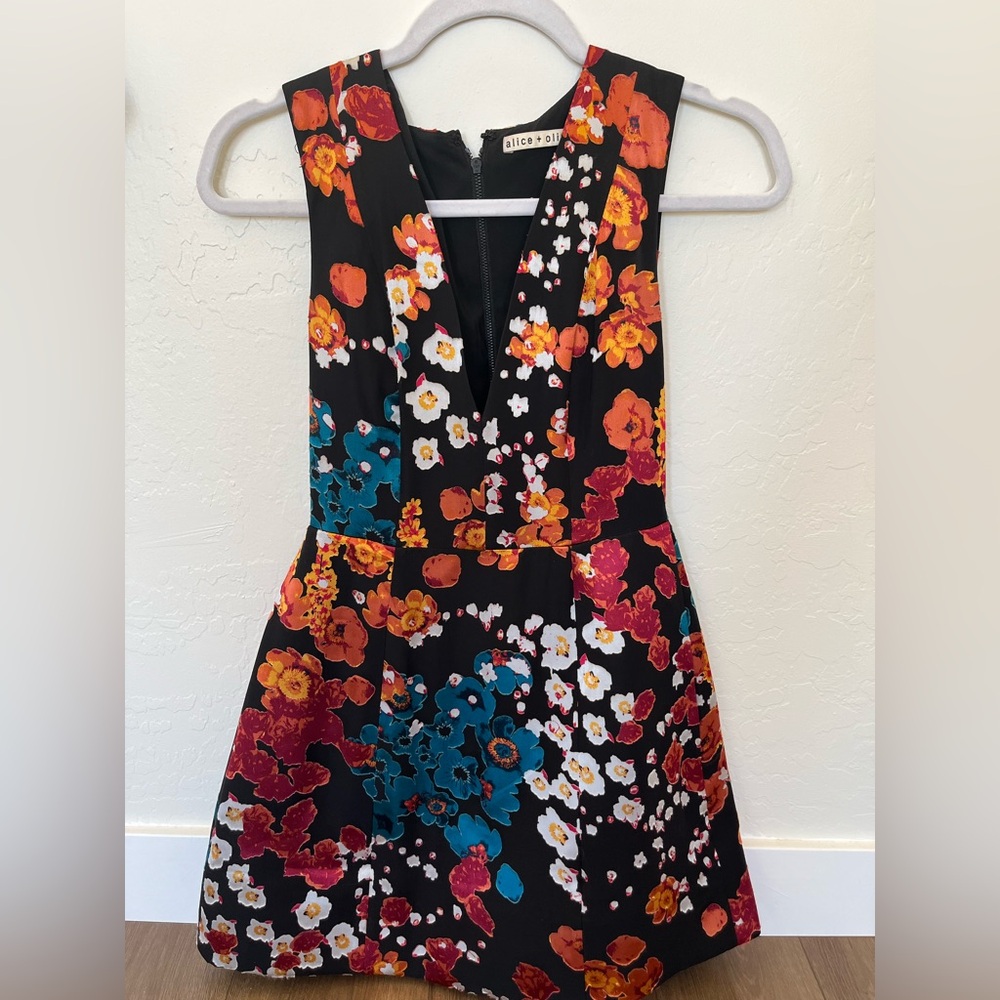 Floral Alice and Olivia Textured Velvet Dress